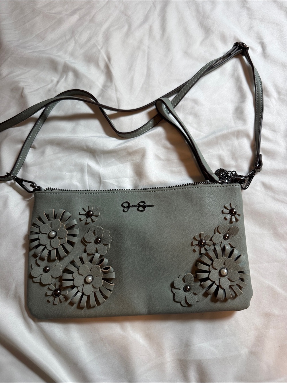 Floral Applique Crossbody Bag - Gray